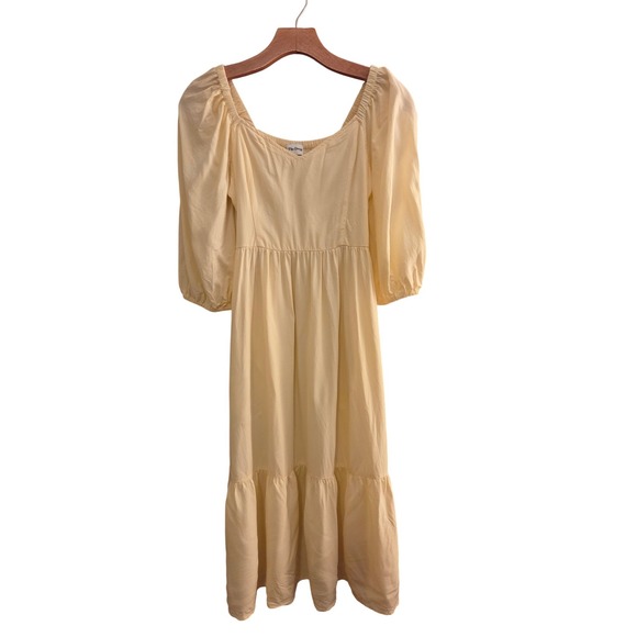 The Drop Lexi Puff-Sleeve Butter Yellow Sweetheart Neck Smock Back Dress Sz XXS - Picture 2 of 9